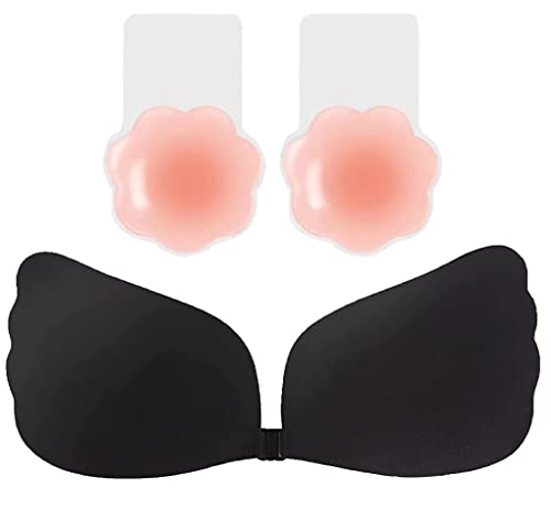 MEIRUIER 3Pcs Sujetador sin Tirantes, Adhesivo Silicona Invisible Backless Push Up Sujetador Sexy Suave Reutilizable Cómodo Sujetador de Copa y paraTraje de baño (B, Negro) Cover