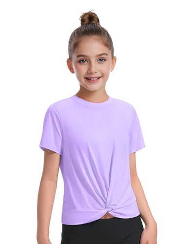 KEREDA Girls Athletic Shirts Tie Front Tops Summer Short Sleeve Quick Dry Active Tees T-Shirts for Kids Teens