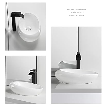 Badezimmerspüle Waschbecken Handwaschbecken Modernes ovales Badezimmer-Waschbecken über der Theke, weißes Porzellan-Keramik-Badezimmer-Waschbecken, Kunstbecken, elegantes Ei-Form-Badezimmer-Waschbecke – Bild 4