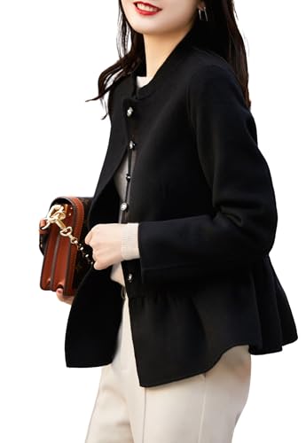 utcoco Womens 2024 Fall Slim Fit Cropped Blazers Single Breasted Wool Coats Casual Peplum Jackets Tops