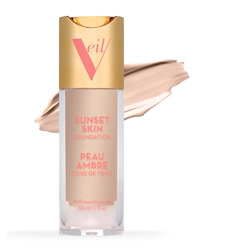 Veil Cosmetics | Sunset Skin Liquid Foundation | 1P | Buildable Coverage | Water-Resistant, Hypoallergenic, Oil-Free, Cruelty Free & Vegan | Lightweight & Brightening | Long Lasting | All Skin Types #TOP5