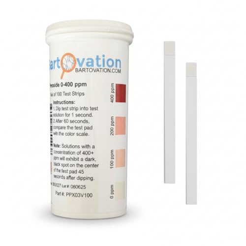 Hydrogen Peroxide H2O2 Test Strips, 0-400 ppm [Vial of 100 Strips]
