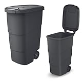 FORTENA Mülleimer Mülltonne mit Rädern und Deckel 90L Abfallbehälter zur Erleichterung der Trennung (Schwarz)