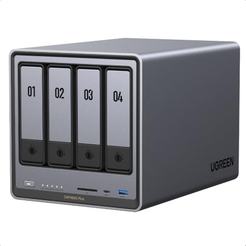 UGREEN NASync DXP4800 Plus, 4-Bay Desktop-NAS, Intel Pentium Gold 8505 Prozessor mit 5 Kernen, 8 GB DDR5 RAM, Eingebaute 128GB-SSD, 10GbE & 2.5GbE LAN, 2 × M.2 NVMe-Slots, HDMI 4K (ohne Festplatten)