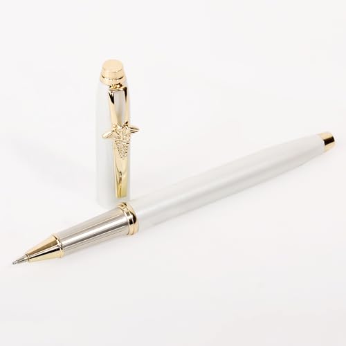 Image of 20784 Luxury Roller Ball Pen White Metal Body With Golden Doctor Logo Clip & Trim, Gift Set for Men & Women, Executives with High End Gift Box.