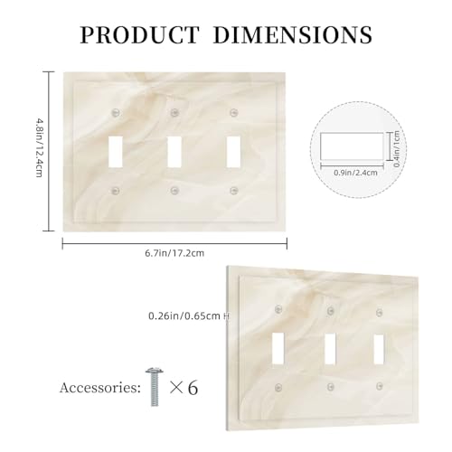 Naiqadnehz Decorative Light Switch Cover Plate Beige Marble Texture Stone Pattern 3 Gang Wall Plate Triple Toggle Switch Plate Covers Electrical Outlet Cover for Bedroom Bathroom Decor by Naiqadnehz - Image 5