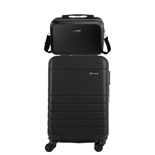 Kit Mala com Fraqueira, Aprovada ANAC, ABS Capacete de Piloto, Rodas 360° de Deslizamento Suave - Sestini, Rodas 360°, de Viagem Bordo 10kg (Essencial 2 - Preto)