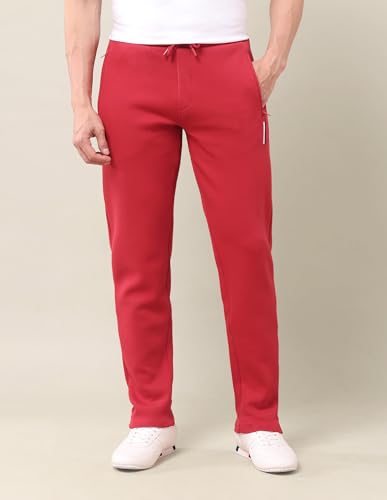 Image of U.S. Polo Assn. Men's Red Solid Mid Rise Cotton Drawstring Slim Fit Flat Front Slit Pocket Track Pants