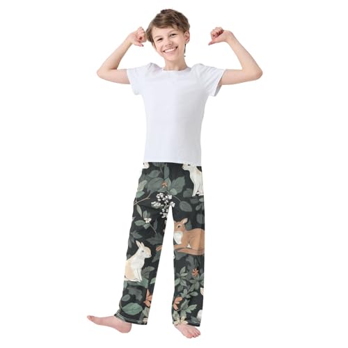 Rabbit Flowers Boys Long Pants Soft Trousers Elastic Waist Kids Lounge Bottoms with Pockets S-XL3