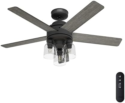 Hunter - Lochemeade 52-inch Indoor Matte Black Ceiling Fan with Dimmable LED Light Kit, Remote, 3-speed WhisperWind Motor, 52650