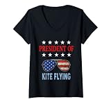 Femme Accessoires amusants pour cerf-volant - Drapeau des États-Unis T-Shirt avec Col en V