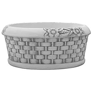 Buiten of binnen bloempot, ronde rieten mand met madeliefjes, ovaal ornament, urn