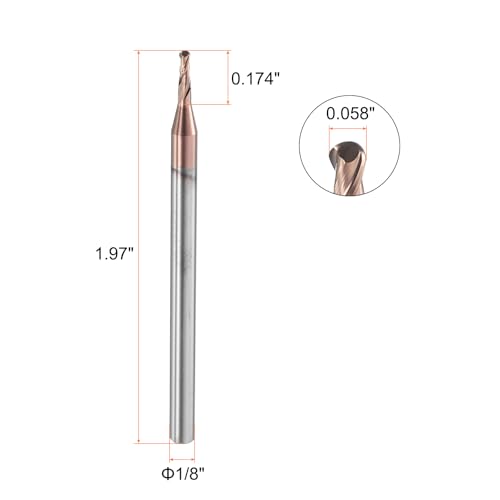 Image of HARFINGTON Ball Nose End Mill 2 Flute 0.058 inch Diameter 1 /8 inch Shank Tungsten Carbide Uncoated Spiral CNC Router Bits 0.174 inch Cutting Length Single End Ball for Carving Engraving Grinding