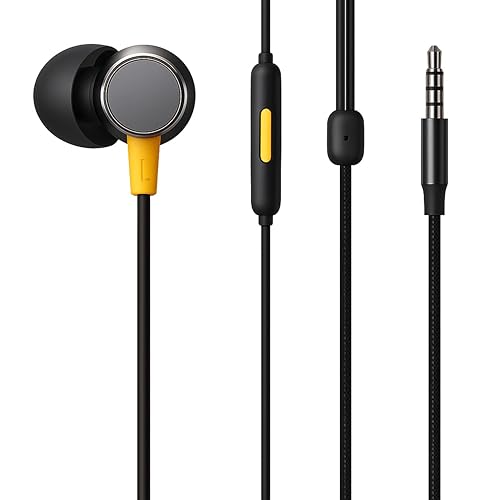 Image of realme Buds 3 Wired Earphones with Mic (Black) | 9mm Dynamic Driver | 3.5mm Jack | Single Button Control | Braided Tangle-Free Cable | Model RMA2419 (Buds 3 3.5mm Wired Earphone, Color Black)