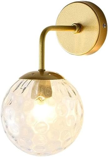 LVSEWOA Lámpara de Pared Industrial Dorada, Aplique E27 de un Solo Cabezal, de Hierro Forjado, Ideal para Dormitorio, mesita de Noche, Pasillo, Fondo, decoración de Pared (Vidrio Transparente).