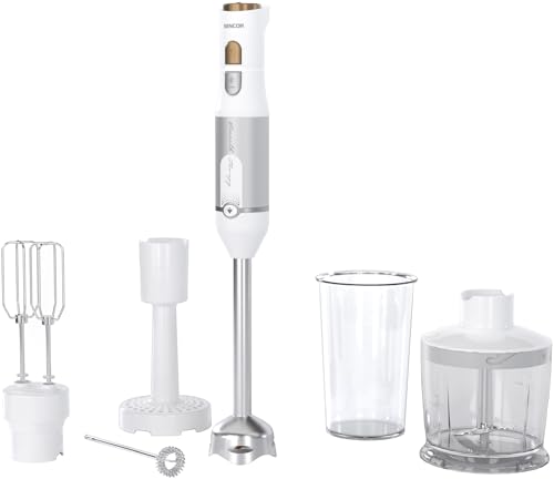 Sencor Mixeur Plongeant Multifonction Ultra-Puissant 6 en 1, 1200W, avec Fouet double, Hachoir & Mousseur, Presse-purée, Lames QuadBlade en titane, Contrôle...