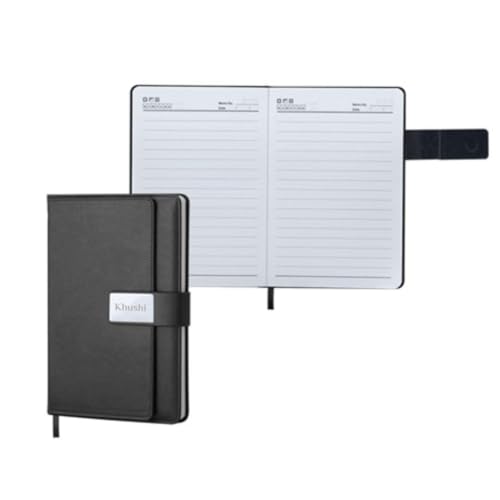 Image of Giftana Personalized Diary with Name, Customized Leather Notebook Diary with Magnetic Flip Lock, A5 Size, 192 Ruled Pages Office Diaries for Writing, New Year Corporate Gifts for Employee (Black 4)