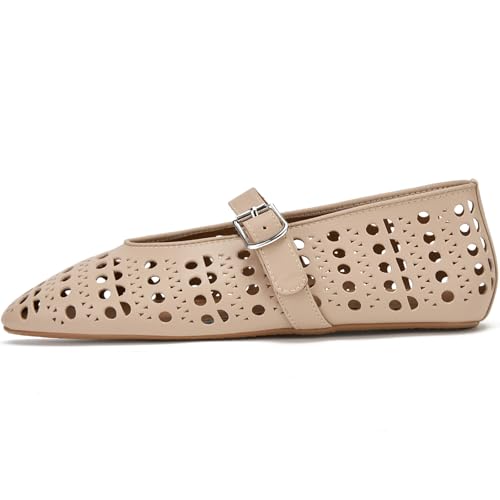 Rhinestone Ballet Flats for Women,Women's Sparkly Crystal-Embellished Ballerina Shoes Mesh Flats Fishnet Buckle Strap Mesh Ballet Flats Comfortable Round Toe Casual Dress Mary Jane Shoes