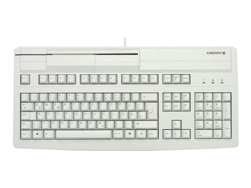 CHERRY MultiBoard MX V2 G80-8000, disposition allemande, clavier QWERTZ, clavier filaire lecteur de carte magnétique, blanc-gris