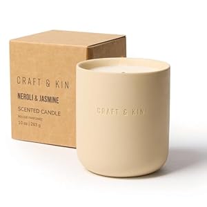 Craft & Kin Scented Candles | Soy Blend with Cotton Wick | Long-Lasting Fall Candles, 40-Hour Burn | Ceramic Jar, Perfect Fall & Winter Home Scent (10 oz, Neroli & Jasmine)