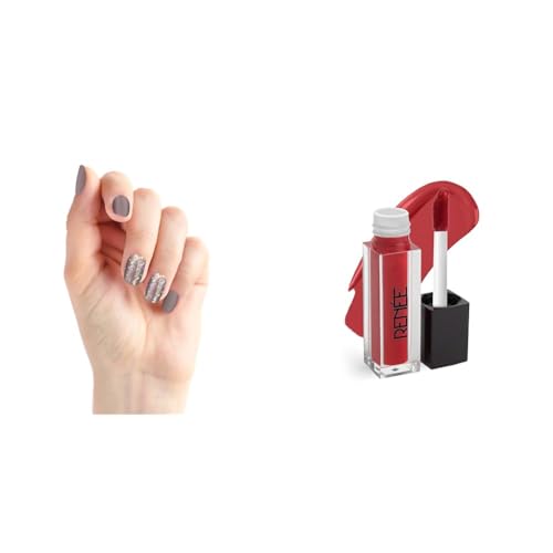RENEE Stick On Nails DN 04| 24 Reusable Artificial Fake Nail Set| Lightweight & Long Lasting| E&RENEE Stay With Me Mini Matte Lip Color, Long Lasting, Non Transfer, Water & Smudge Proof
