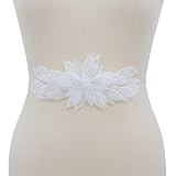 HHQ Beaded Feather Appliques for Dress Belt Handcrafted Sequin Floral Embellishment Clothing Accent 3D Flower Patches Sew on Accessory DIY Craft Hat Adornment (Bead White)