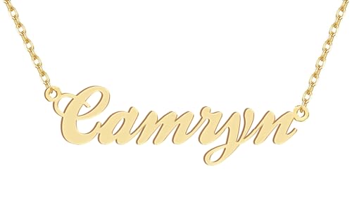 Dancing Wolf 18k Gold Plated Camryn Name Necklace Stainless Steel Nameplate Necklaces Jewelry for Womens Moms