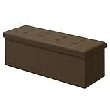 WOLTU® Taburete con Almacenamiento Compartimentos Plegables Caja de Almacenamiento, Extraíble Tapa, Asiento de Lino tapizado, 110x37,5x38 CM, Marrón, SH11br-1
