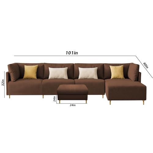 Image of Carina RHS 6 Seater L Shape Sofa Set with Center Table for Living Room (Brown Fabric) Premium Fabric Sofa