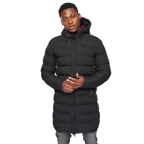 Image of Crosshatch Mens Padded Longline Parka Heavy Coat Hooded Puffer Zip Pockets Bubble Winter Jacket by JEANBASE Black 2XL