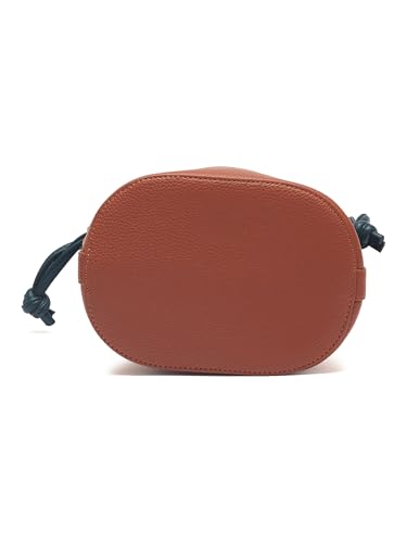 Image of white lily Women's Bucket Bag with Drawstring, Black and Brown Two-Tone, Adjustable Shoulder Strap
