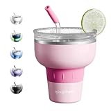 magcheer 500ml Margarita Tumbler with Lid and Straw | Insulated Travel Margarita Glass | Stainless Steel Cocktail Tumbler | Great Gift for Pool Party Vacation(Pink)
