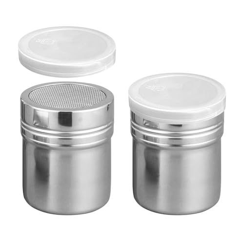 2Pcs Flour Sugar Salt Shaker, 7oz Stainless Steel Chocolate Shaker Icing, Sugar Salt Cocoa Flour Coffee Shaker-Sifter, Portable Sugar-Powder-Shaker for Kitchen Crafts and Cake Decoration