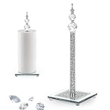 Crystal Paper Towel Holder, Bling Silver Paper Towel Roll Holder, Decorative Standing Paper Towel Holder for Kitchen Countertops Bathroom, Paper Towel Dispenser with Weighted Base (Square/Silver)
