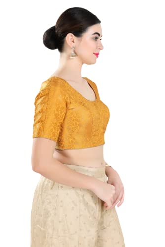 Image of Vamas Women's Brocade & Georgette Padded Self Design Half Sleeve Readymade Saree Blouse (X-1126.ELB)