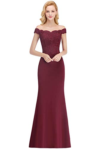 Preisvergleich Produktbild MisShow Damen Hochwertig Spitzen Hochzeitskleid Standesamt Kleid Chiffon Brautkleid Rückenfrei lang Burgundy 36