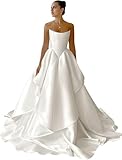 HAIBFJIN Robe de mariée en satin - Robe de mariée blanche avec traîne -...