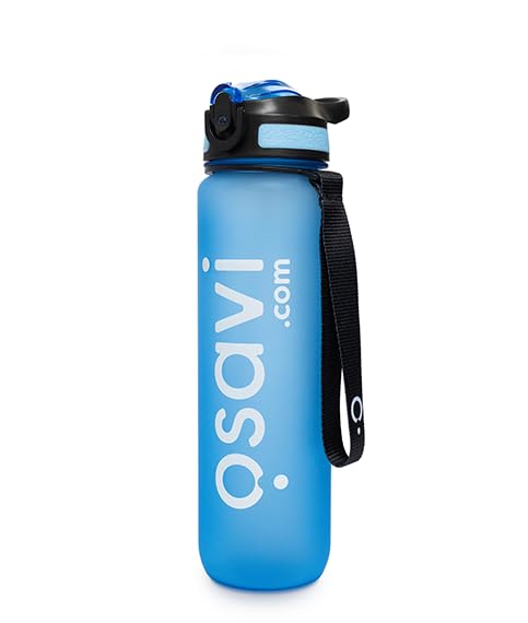 OSAVI Bottle, Blue – 1000 ml | Convenient Straw & Measuring Cup | Leak–Proof, BPA–Free | Ideal for Gym & Everyday Use