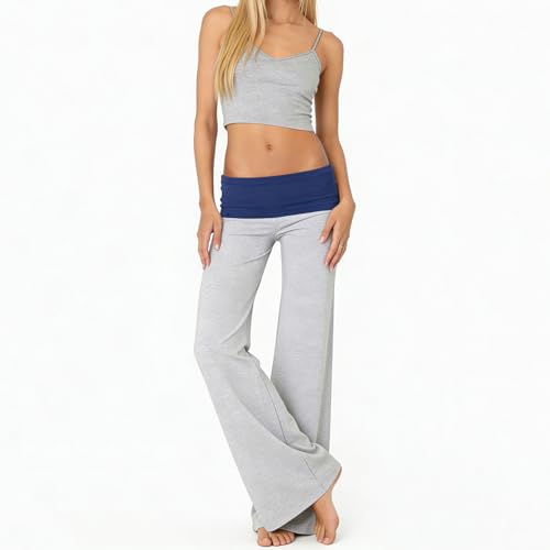 Image of Lounge Yoga Pants for Women Fold Over Low Waist Wide Leg Bell Bottoms | Y2K Foldover Pants, Flare Leggings, Low Rise Yoga Sweatpants