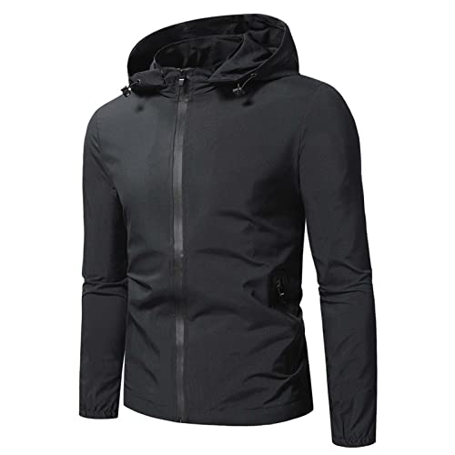 Waterproof Jacket Mens Clearance,Softshell Jacket with Hood Plain Sports Pullover Jackets Zipper Hooded Casual Windbreaker Jacket Lightweight Outdoor Work Military Jacket UK Size 10-20
