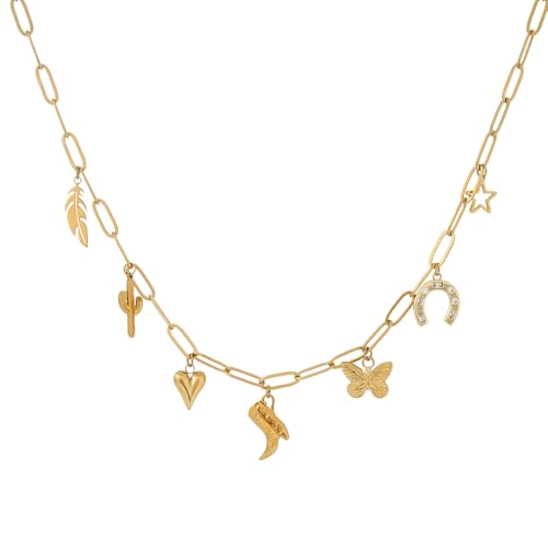 Collier plaqué or 14 carats pour femme avec pendentifs précieux ciselés