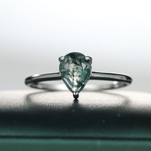 Natural Moss Agate Ring 925 Sterling Silver Teardrop Engagement Promise Ring for Women Jewelry Gifts4
