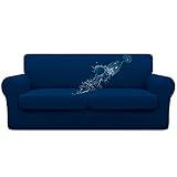 Easy-Going 100% Dual Waterproof 3 Pieces Oversized Loveseat Cover Stretch Soft Couch Cover for Dogs, Sofa Slipcover for 2 Separate Cushion Couch Leakproof Furniture Protector for Kids, Pets Navy