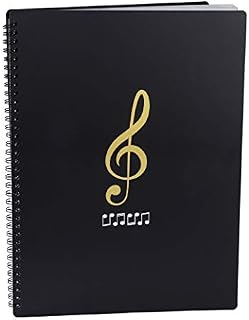 Music Sheet Folder Song File Clef Paper Storage Documents Holder Bag, Blank Plastic Concert Choral Folder A4 20 Pockets for Musicians and Band, Writable and 180-degree Spiral-Bound