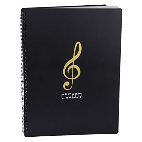 Music Sheet Folder Song File Clef Paper Storage Documents Holder Bag, Blank Plastic Concert Choral Folder A4 20 Pockets for Musicians and Band, Writable and 180-degree Spiral-Bound Cover