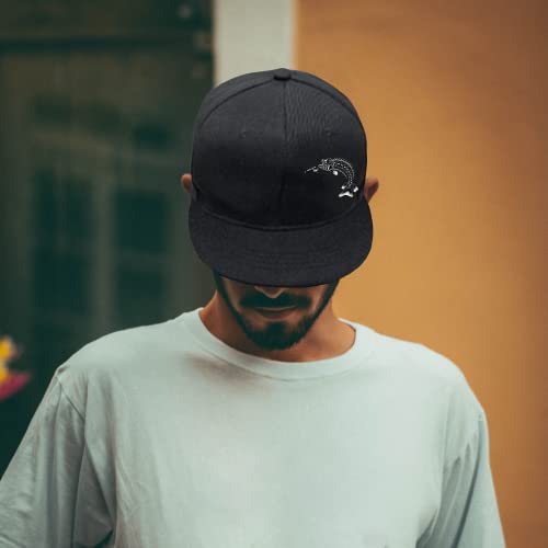 Tijeyi Fishing Rod Flat Bill Hats For Men Funny Fish Skull Beach Snapback Hat Baseball Cap Fashion Black Adjustable Fishing Hat For Fisherman Dad Boy Snap #TOP3