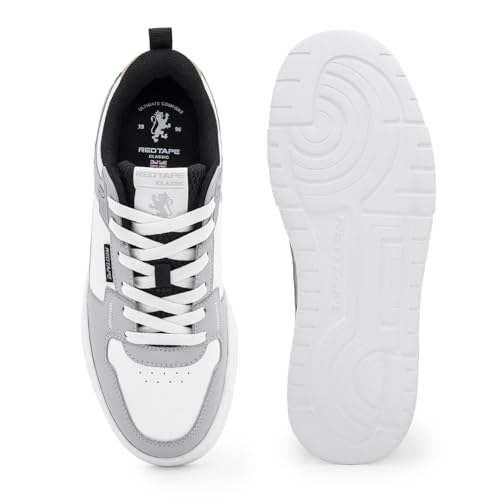 Image of Red Tape Men's Sneakers White Grey Pu Mesh Round Toe Lace-Up