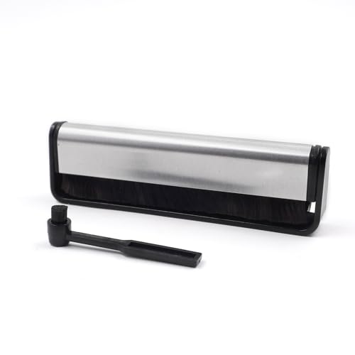 MayRecords Spazzola per la pulizia dei dischi in vinile in fibra di carbonio, spazzola per la pulizia dei dischi con ago per la pulizia dei giradischi, antistatica, per rimuovere polvere e sporco da