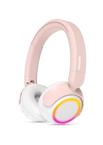 Image of Philips K4200 Lightweight On-Ear Wireless Kids Headphones - Built-in Mic, LED Lights, Safe Volume Limited, Audio Sharing, Foldable & Durable, Pink