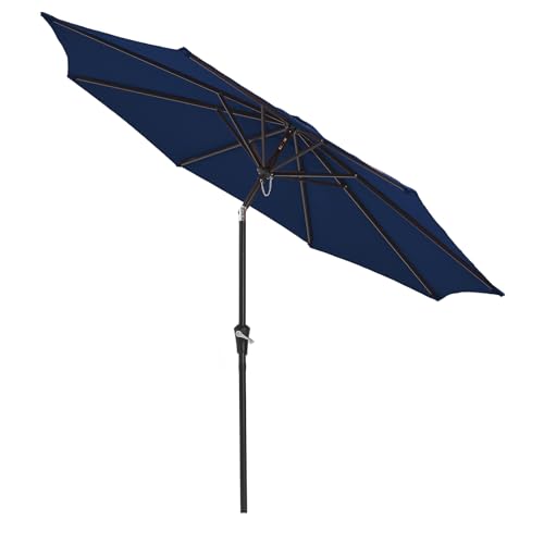 MUCHENGHY 9ft Patio Umbrella Market Outdoor Table Umbrella with Push Button Tilt and Crank 8 Ribs for Outside, Lawn, Deck, Garden, Fishing, Backyard & Pool(Navy Blue)